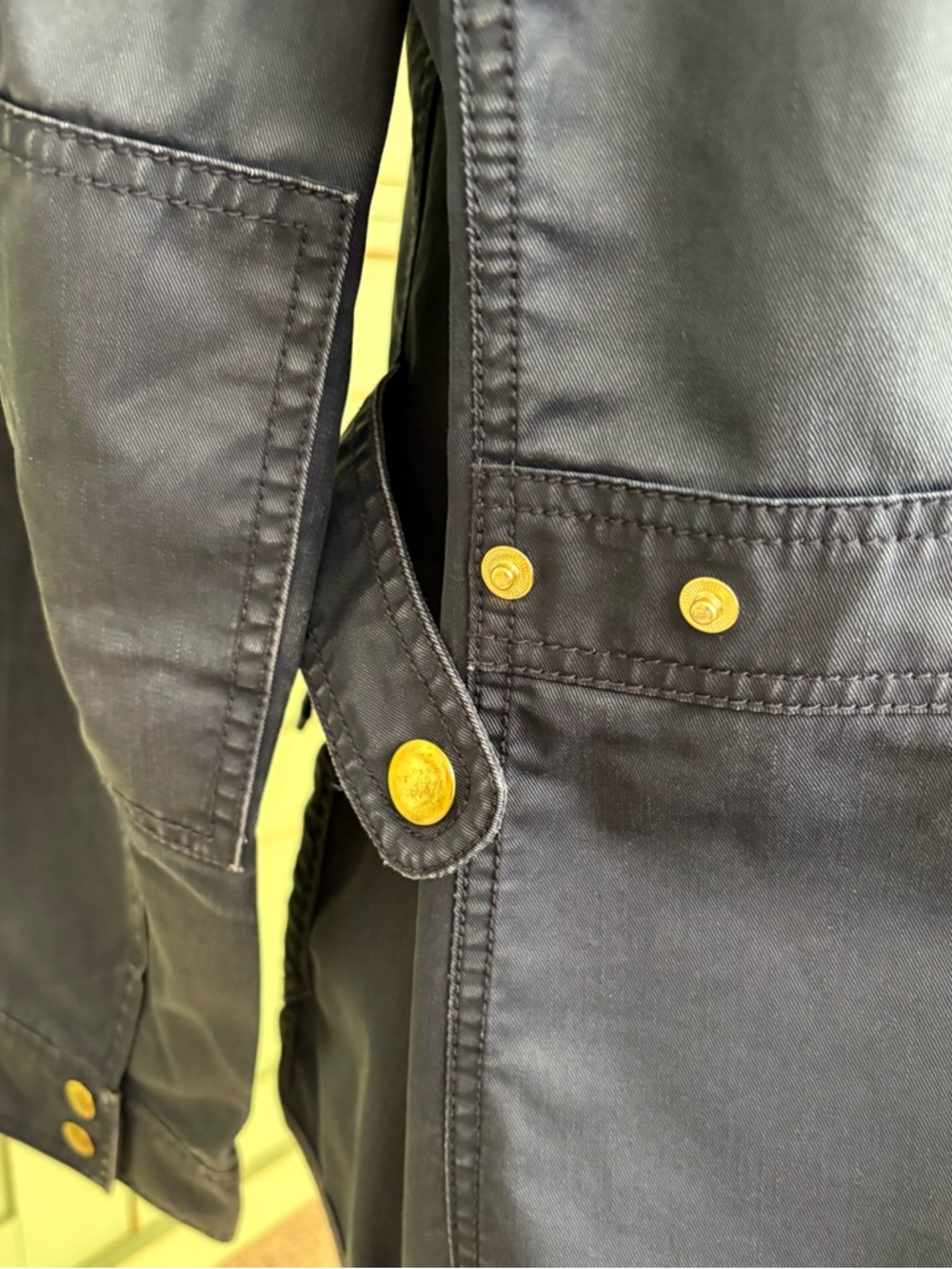J Crew Navy Blue Utility/Field Jacket in Waxed Cotton w Distinctive Gold Snaps M - Picture 13 of 15